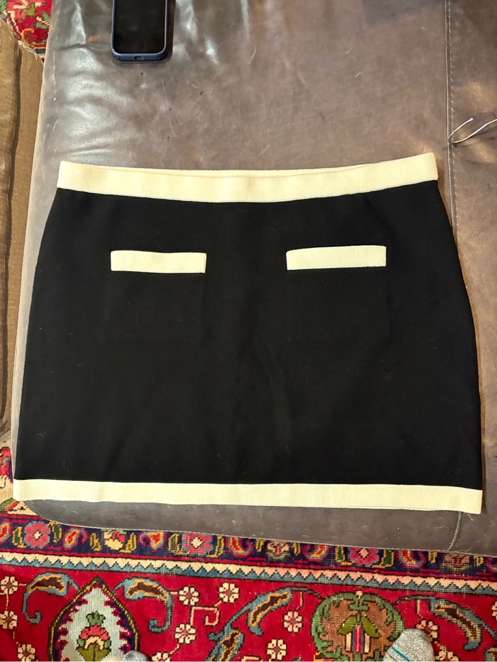 Babaton Black Mini Skirt with Cream Trim